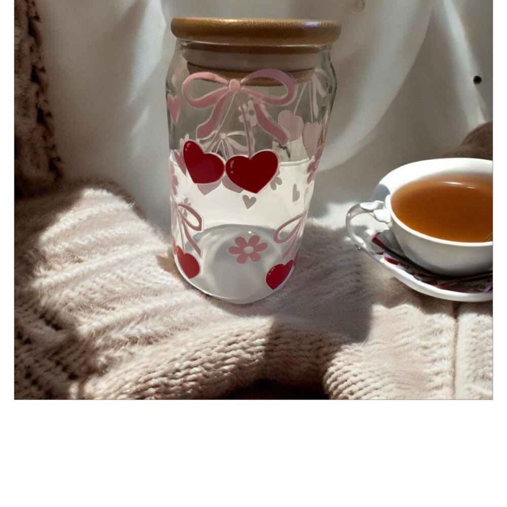 Heart Design Glass Jar with Wooden Lid